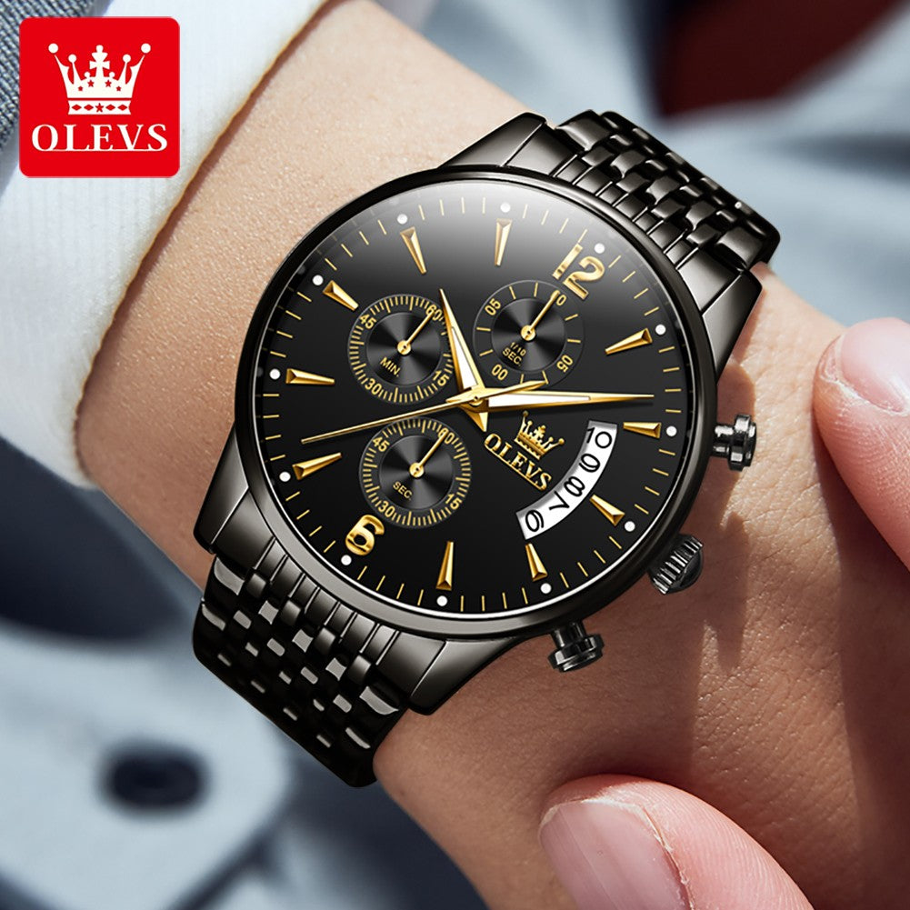 OLESV Marca Oficial Autêntica Relógios Masculinos Grande Mostrador Fino À Prova D'Água Relógio de Quartzo para homens Cronômetro data aço inoxidável Original