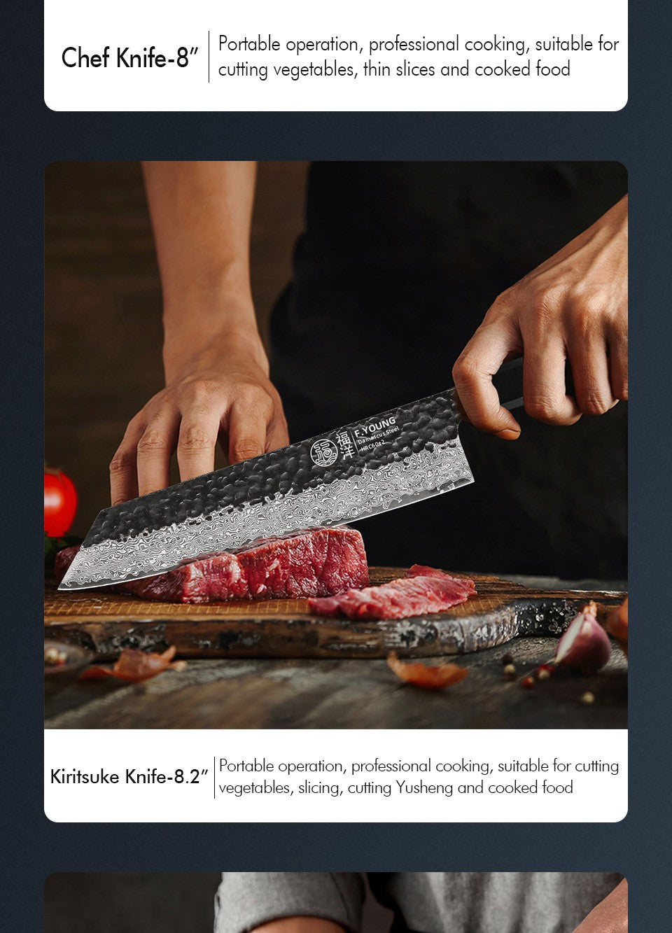 F.YOUNG Faca de Chef Japonesa Forjada à Mão Aço Damasco Facas de Cozinha Fatiar Legumes Carne Sashimi Utensílios de Cozinha