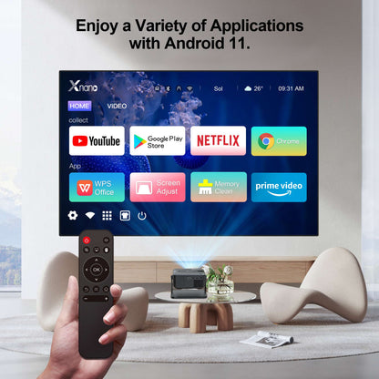 Mini Projetor Salange HA109 Android 11 Wi-Fi 6 BT5.0 280 ANSI 720P Aplicativo Integrado Espelhamento de Smartphone para Vídeos 1080P 4K Cinema em Casa