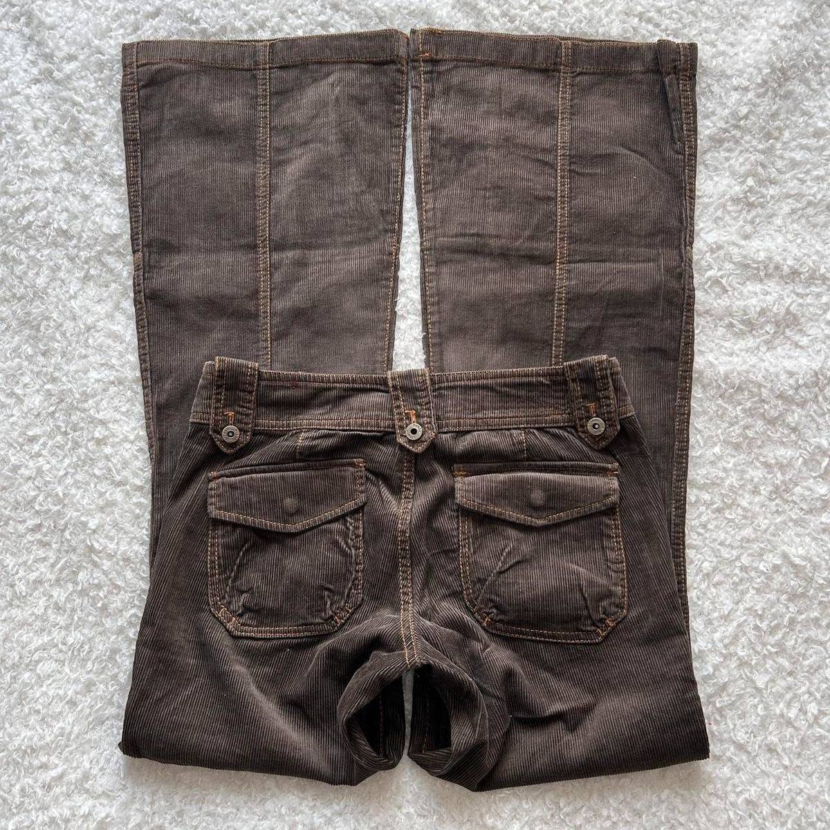 Y2K Brown Flared Jeans Womens Clothing Goth Retro Multi Pockets Low Rise Denim Trousers Harajuku Hot Girl Sexy Slim Jean Pants