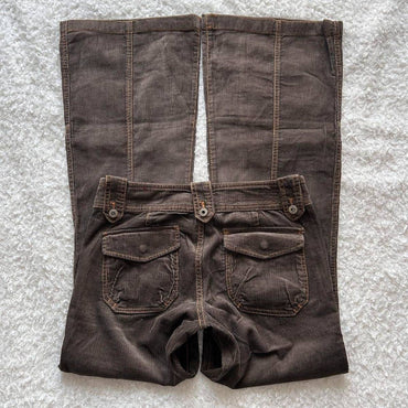 Y2K Brown Flared Jeans Womens Clothing Goth Retro Multi Pockets Low Rise Denim Trousers Harajuku Hot Girl Sexy Slim Jean Pants