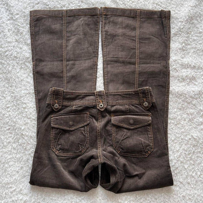 Y2K Brown Flared Jeans Womens Clothing Goth Retro Multi Pockets Low Rise Denim Trousers Harajuku Hot Girl Sexy Slim Jean Pants