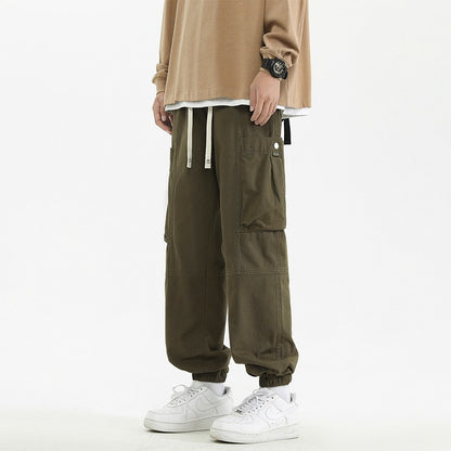 Calça Jogger Solta Multibolsos para Primavera Verão, Calça Casual Masculina Estilo Urbano com Cordão na Cintura, Calça Cargo para Fitness e Atividades ao Ar Livre