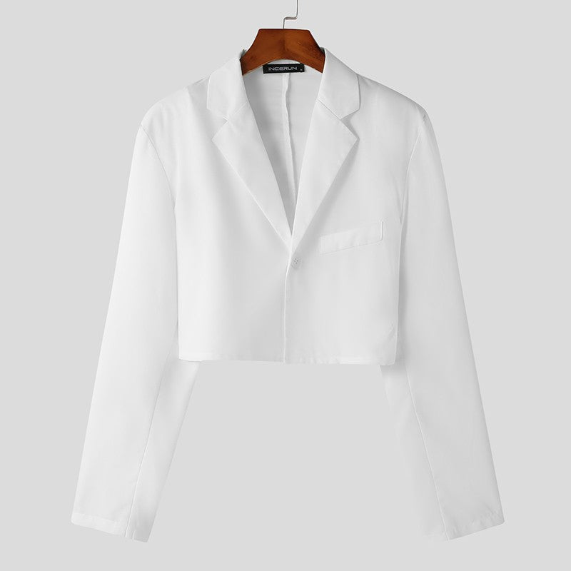 2023 Men Blazer Solid Color Lapel Long Sleeve Autumn Casual Suits One Button Streetwear Fashion Male Crop Coats S-5XL INCERUN