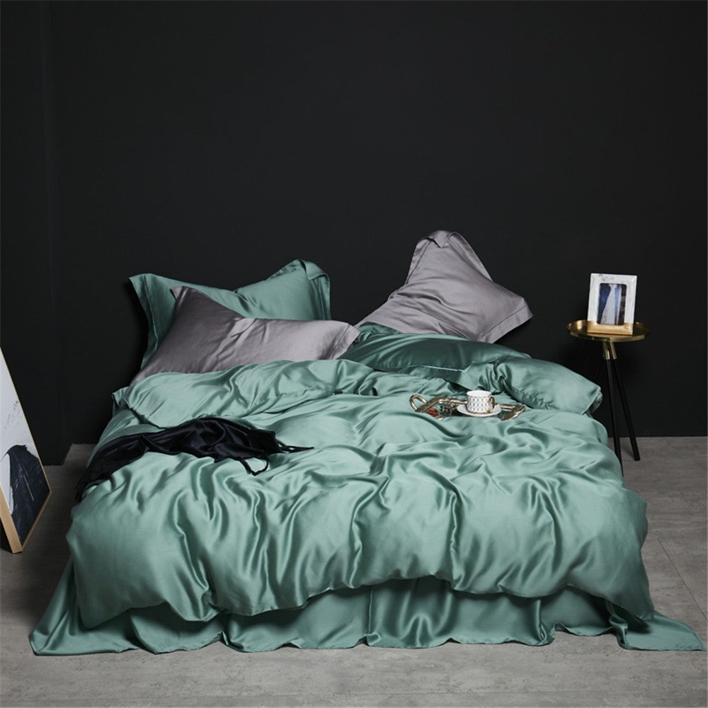 Liv-Esthete Conjunto de Cama Verde Escuro 100% Seda Saudável Pura Seda Luxo Queen King Capa de Edredom Lençol de Elástico Fronha Conjunto de Roupa de Cama