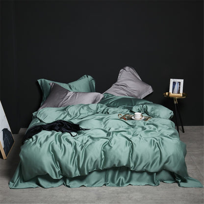 Liv-Esthete Conjunto de Cama Verde Escuro 100% Seda Saudável Pura Seda Luxo Queen King Capa de Edredom Lençol de Elástico Fronha Conjunto de Roupa de Cama