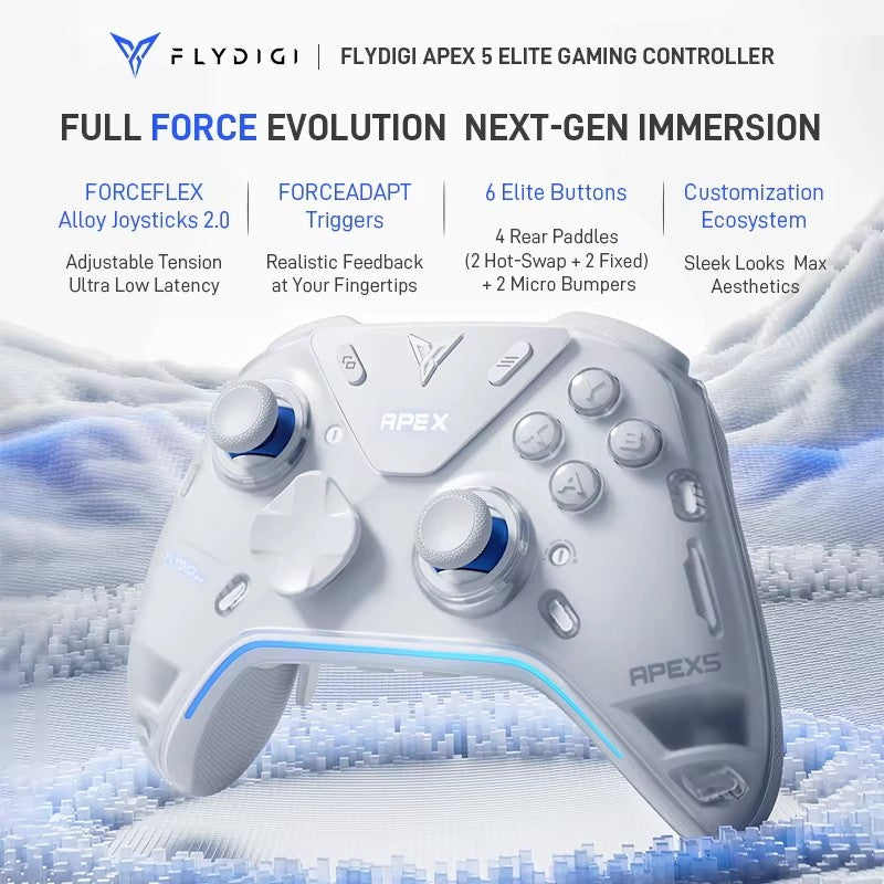 Flydigi Apex 5 Controller Gamepad Wireless Gamepad for PC /Switch/Phone/TV/Tablet Computer, Charging Dock with Cool RGB Screen