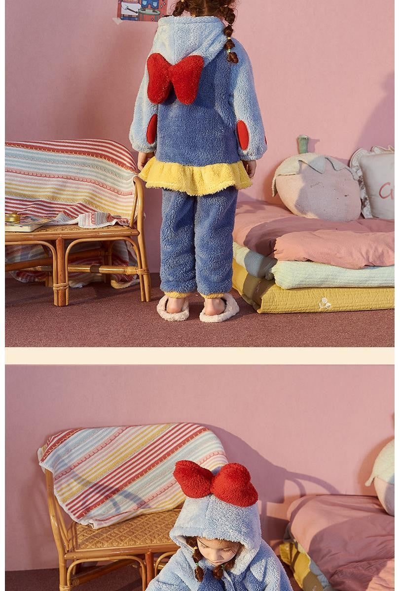 Disney Snow White Kids Hooded Robe Winter Princess Child Thick Keep Warm Long Nightgown Front Button Coral Fleece Soft Bathrobe