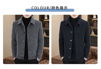 Korean Winter Woolen Jacket Men Plush and Warm Short Trench Coat Plaid Casual Business Streetwear Overcoat Social Men Clothing