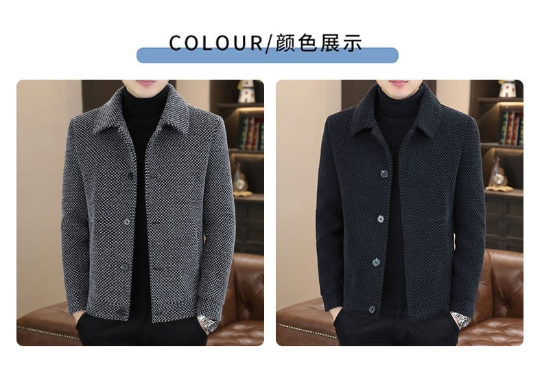 Korean Winter Woolen Jacket Men Plush and Warm Short Trench Coat Plaid Casual Business Streetwear Overcoat Social Men Clothing