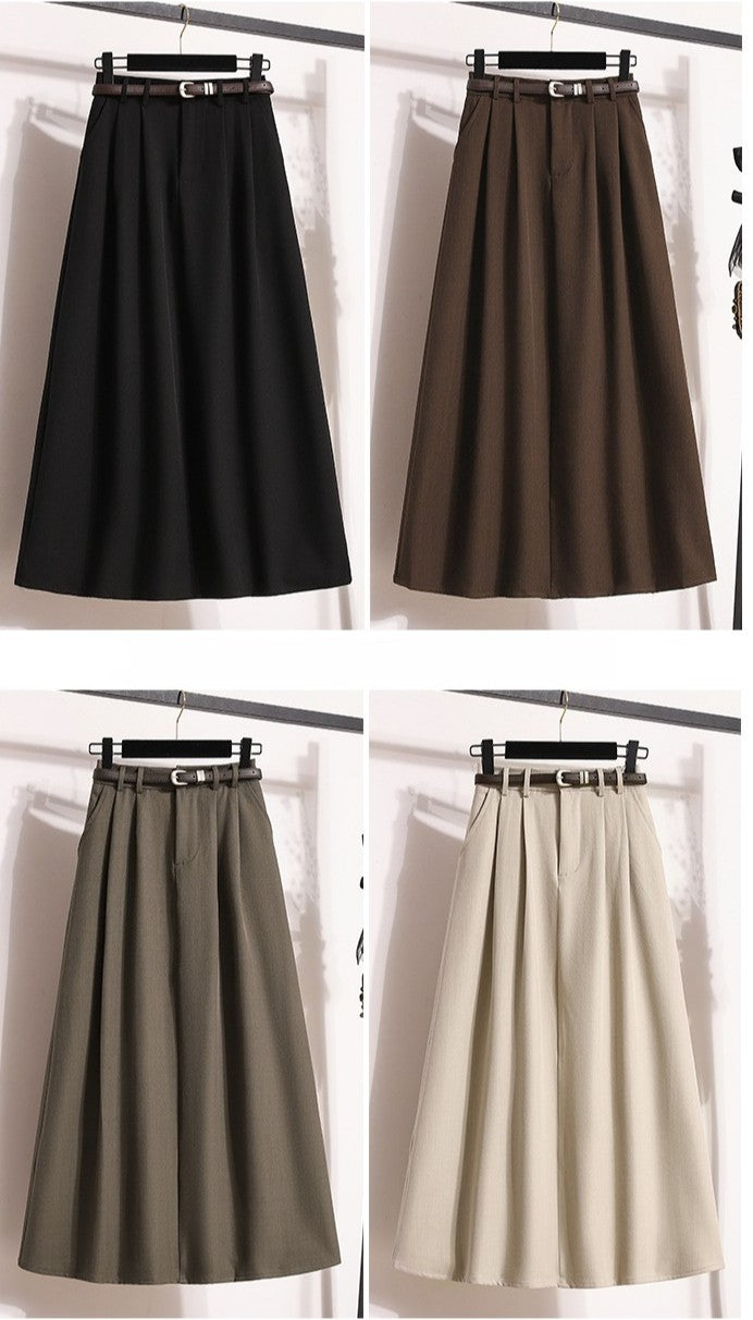 2025 Plus Size Skirts for Women Autumn Elegant Solid Women's Wrap Umbrella Skirts Korean High Waisted Suit Pleated Skirt