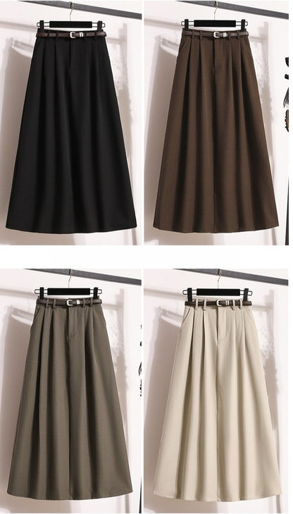 2025 Plus Size Skirts for Women Autumn Elegant Solid Women's Wrap Umbrella Skirts Korean High Waisted Suit Pleated Skirt