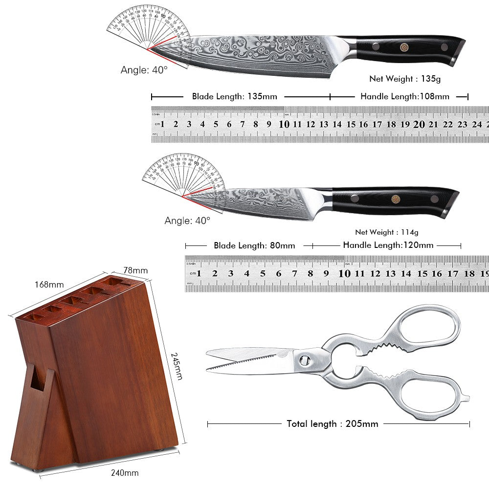 TURWHO Melhores Utensílios de Cozinha de 1 ou 7 Peças, Conjunto Profissional de Aço Damasco de 67 Camadas Com Excelente Bloco de Facas de Madeira de Acácia