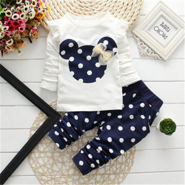 2024 Summer Cotton Girl Clothes Hot Sale Cute Long-sleeved Cartoon Animal Baby Suit Round Neck Clothes + Pants Suit