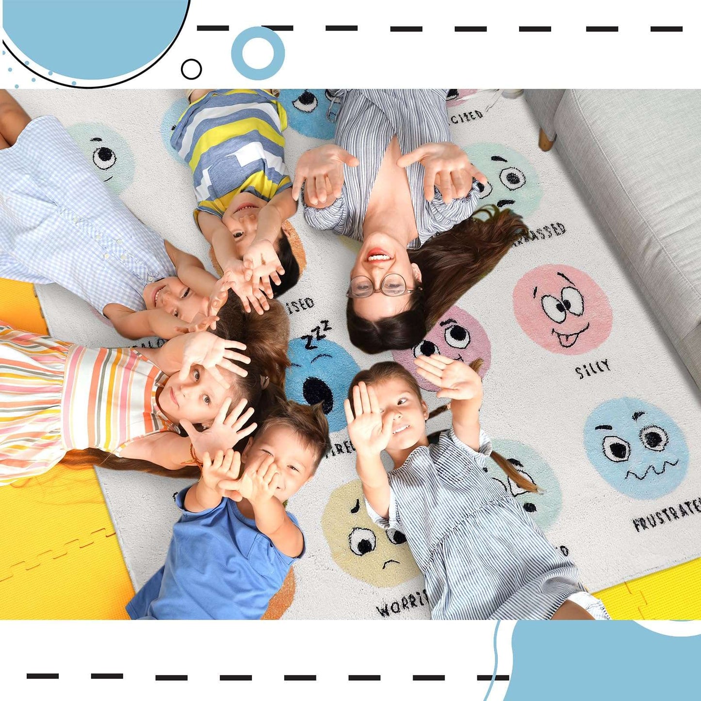 VIKAMA Calming Down Corner Items Classroom Rug Feelings Chart Emotion Reading Corner Soft Mental Health Area Rug School Decor