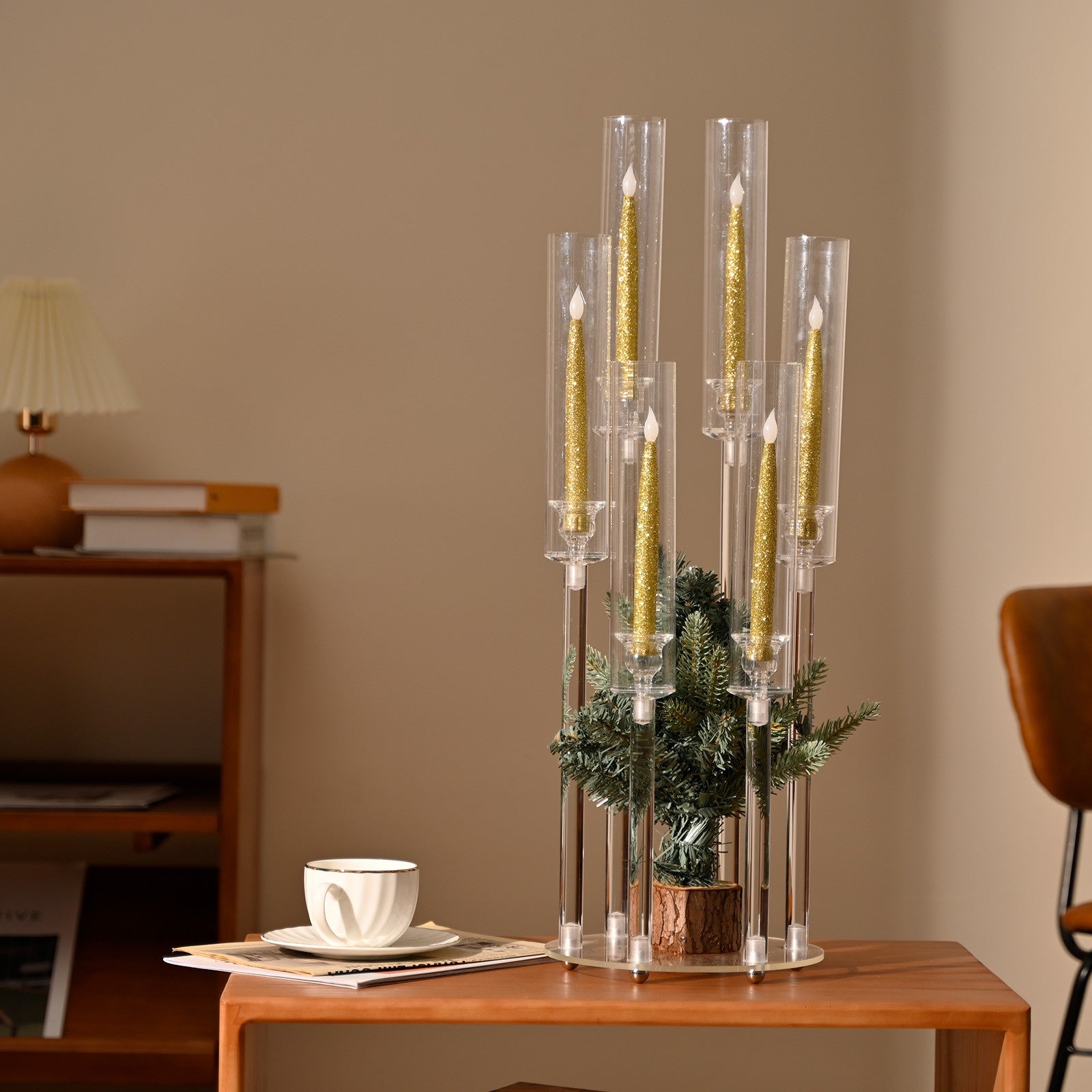 10 Pcs Clear 6-Arm Candelabra Taper Candle Holder Wedding Party Dining Table Banquet Christmas Event Decoration