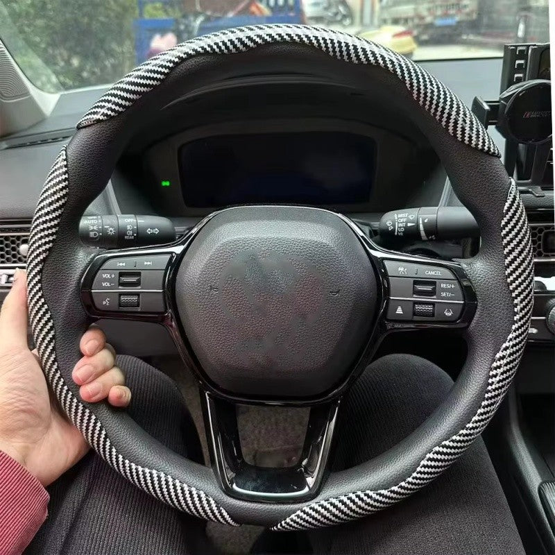 Capa de Volante de Carro 3 Peças Laser Fibra de Carbono Silicone 1K Couro de Microfibra PVC Reforçador de Volante Antiderrapante Universal