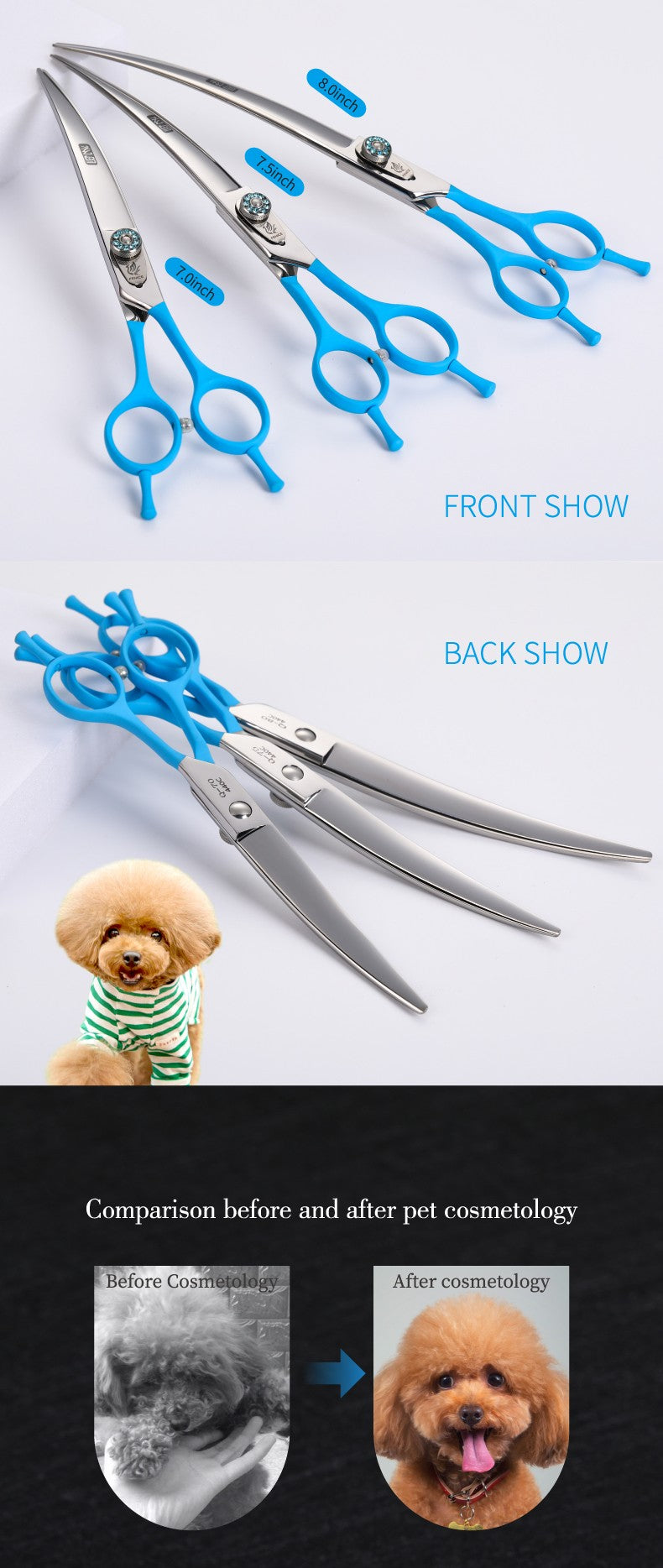 Tesoura Curva Profissional de Tosa para Cães Fenice Up&Down Tesouras 7/7.5/8.0 polegadas tesoura cachorro
