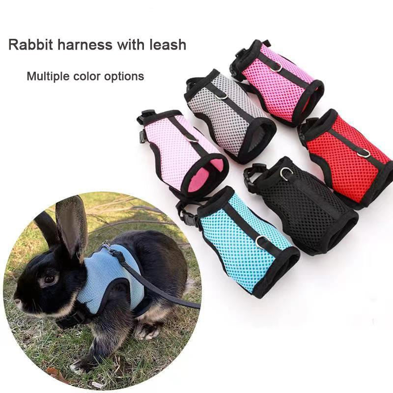 Conjunto de coleira e colete para coelhos, colete respirável para coelhos, furões, porquinhos-da-índia, esquilos, coleira macia e ajustável para animais de estimação pequenos