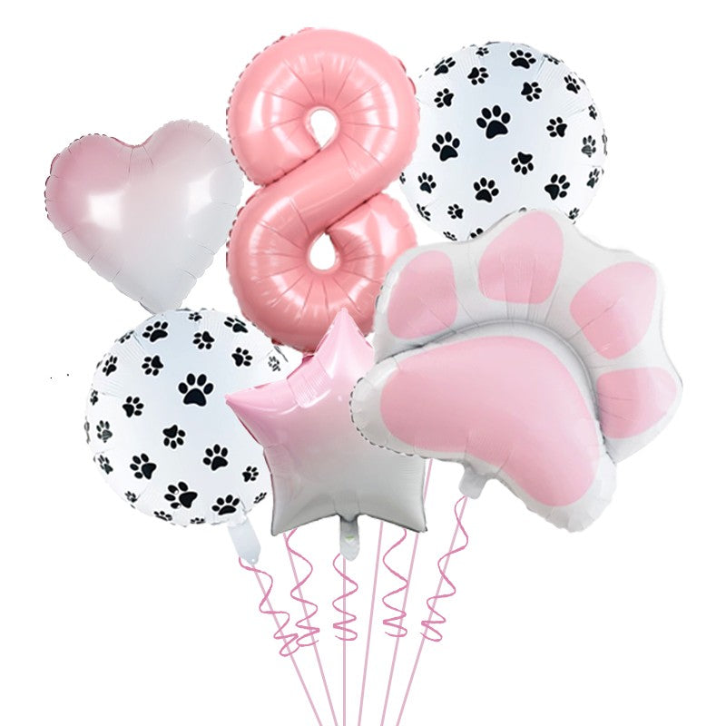 1set Animal Let's Pawty Dog Cat Paw Aluminum Balloon 32inch Pink Black Number Birthday Party Decorat Balloon Baby Shower Supplie