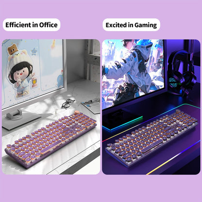 EWEADN V20 Punk Typewriter Teclado Mecânico para Jogos, 104 Teclas Redondas com Retroiluminação LED Branca, Design de Cabo Removível