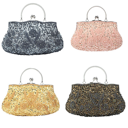 Women Clutch Bags Embroidered Sequins Beaded Chain Shoulder Bag Wedding Party  Banquet Handbag Women Solid Retro Small Totes