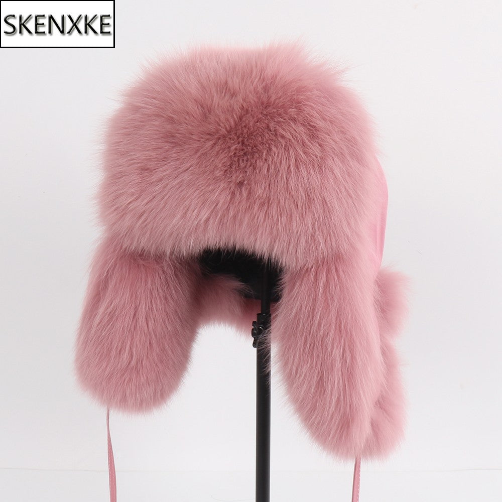 2025 Novo Chapéu Feminino Ushanka Russo de Pele de Raposa Natural Inverno Grosso Quente Orelhas Moda Chapéu Bomber Senhora Gorro Genuíno de Pele de Raposa Real