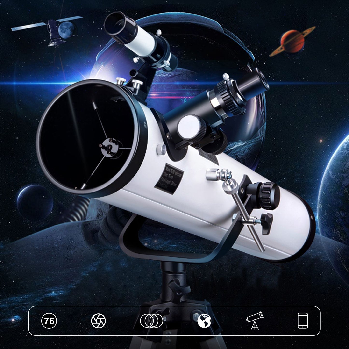 Telescópio Astronômico 76 mm Abertura Telescópio de Viagem Profissional para Iniciantes em Astronomia Presentes