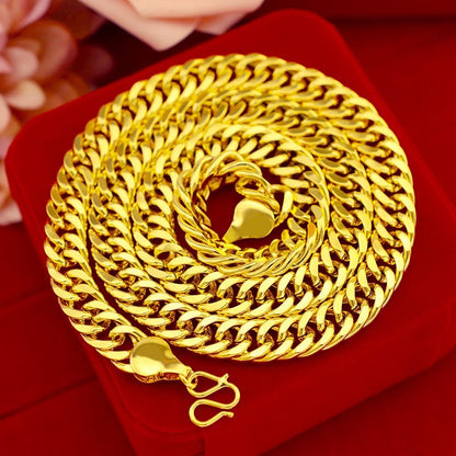 9999 24K genuine gold men's flat chain Boss necklace, simple and elegant, men's exclusive luxury gold jewelry gold necklace