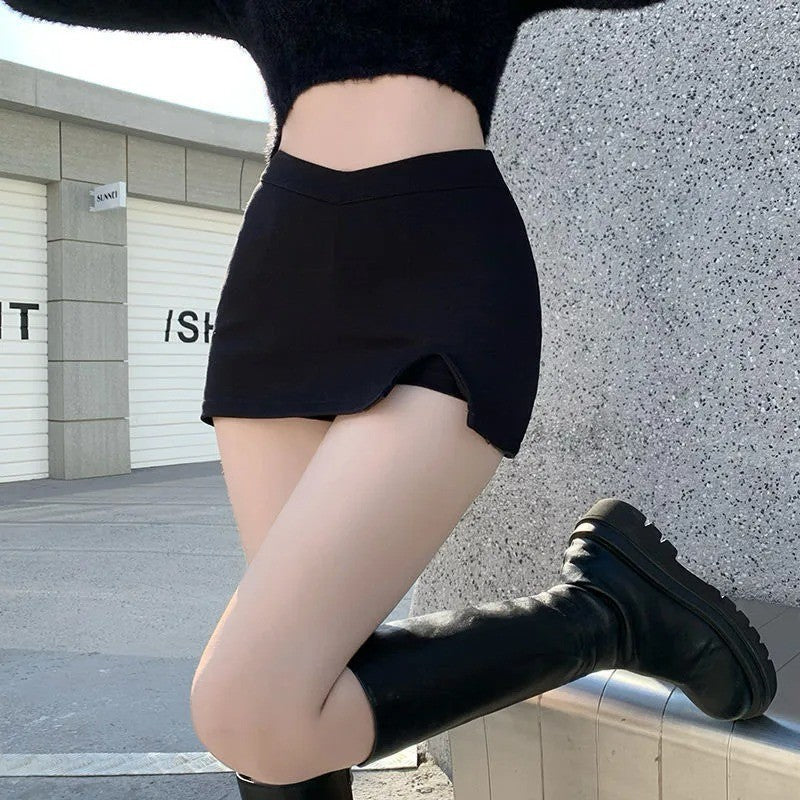 Black Split Mini Skirts Women Summer Sexy Club High Waist Slit Skirt Streetwear