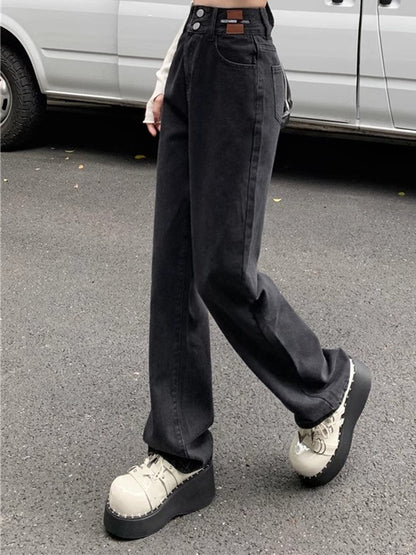 Female High Waist Wide Leg Jeans Women Y2k Denim Straight Leg Pants Girls Smoke Gray Retro Blue Light Blue Water Gray Trousers