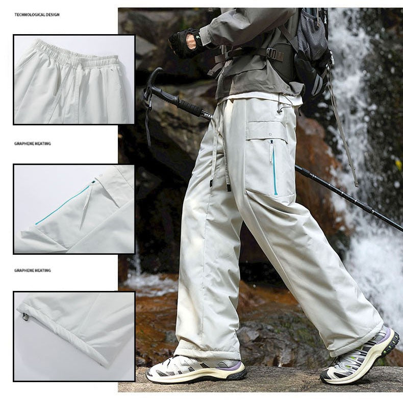 Calças de inverno masculinas para caminhada, impermeáveis, à prova de vento, calças de montanhismo, para manter aquecido, acampamento, trekking, esqui, calças com bolso com zíper