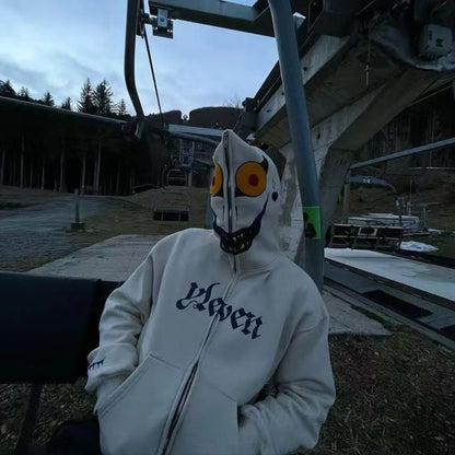 American fashion funny full zipper monster headgear men hoodie Y2K gothic Harajuku high street clothing casual loose sportswear