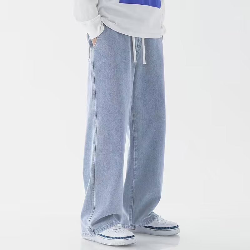 2025 New Streetwear Loose Jeans Men Korean Style Fashion Loose Straight Wide Leg Pants Men's Brand Clothing Black Light Blue