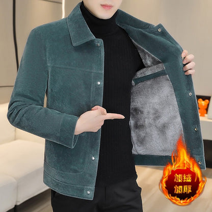 2022 Winter Wool Blends Jacket Plush Velvet and Short Thicken Trench Coat Casual Business Woolen Overcoat Social Men Clothing