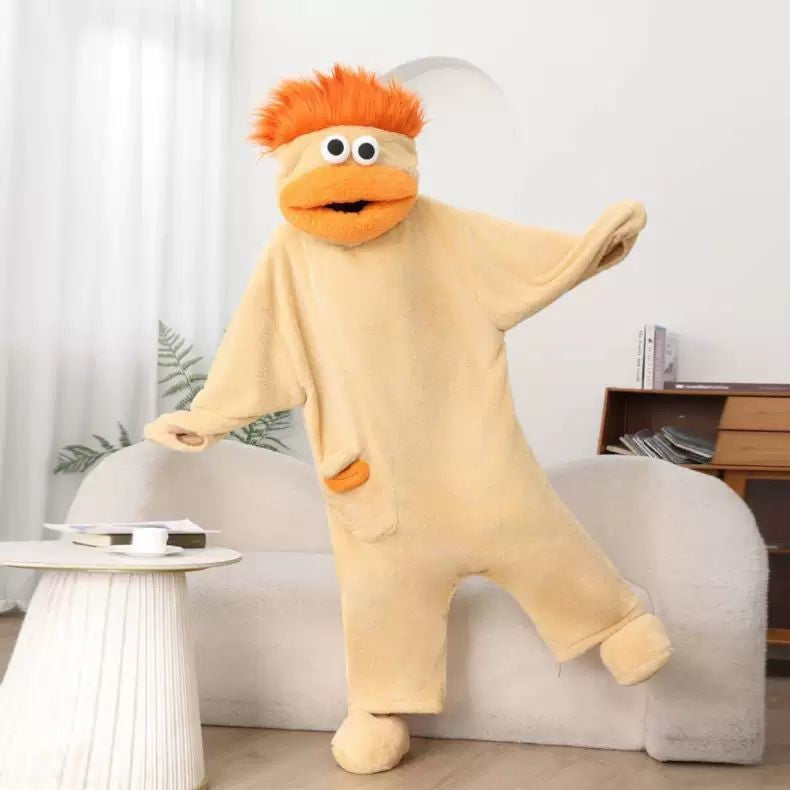 Funny Big Mouth Monster Onesie Pajamas Fluffy Coral Fleece Hooded Loungewear with Pocket Cartoon Party Costume