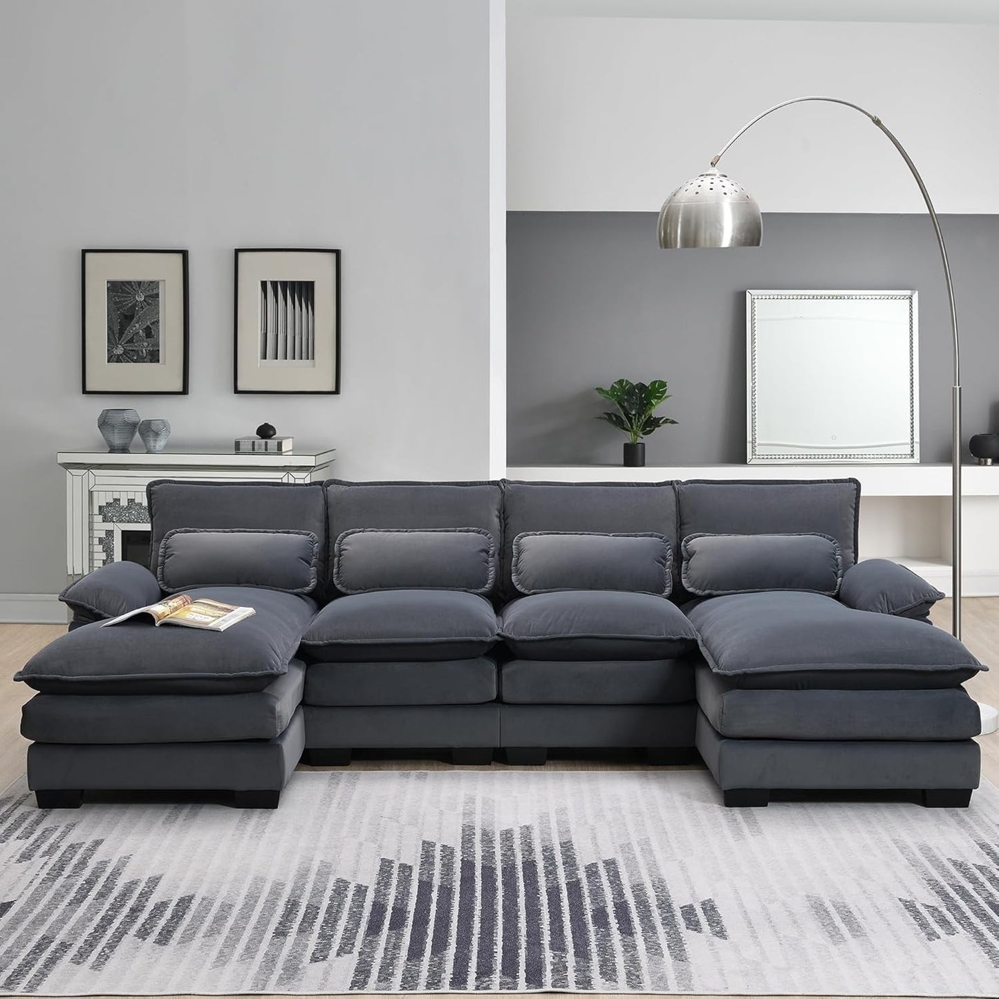 110" Modern Sectional Sofa Couch for Living Room, 6-seat Upholstered Sleeper Sofa Couch with Chaise Lounge Furniture for Living