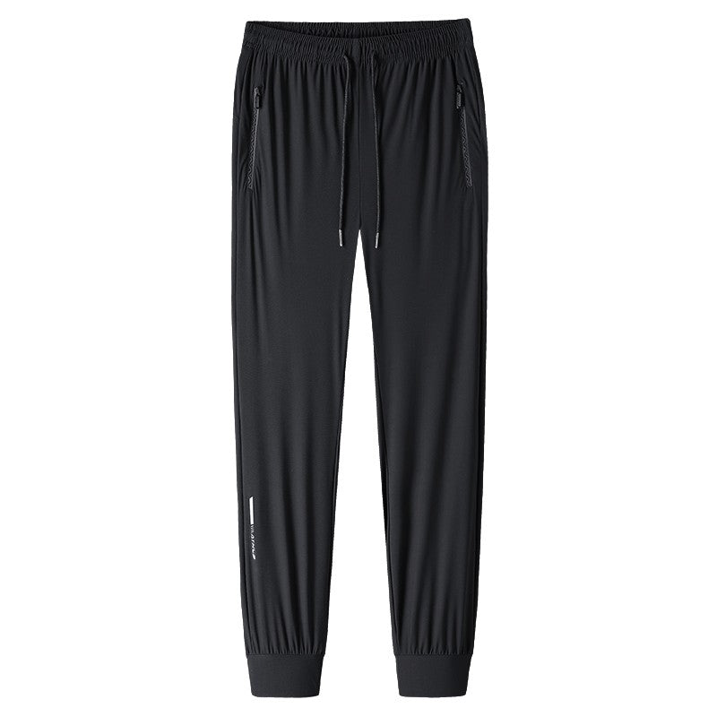 Calça jogging masculina com cordão na cintura, fresca, de secagem rápida e respirável, calça esportiva da moda de alta elasticidade, adequada para fitness