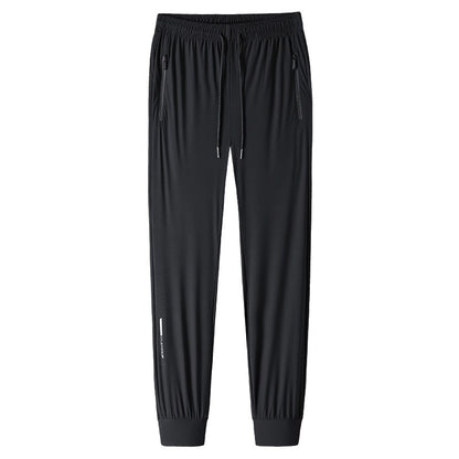 Calça jogging masculina com cordão na cintura, fresca, de secagem rápida e respirável, calça esportiva da moda de alta elasticidade, adequada para fitness