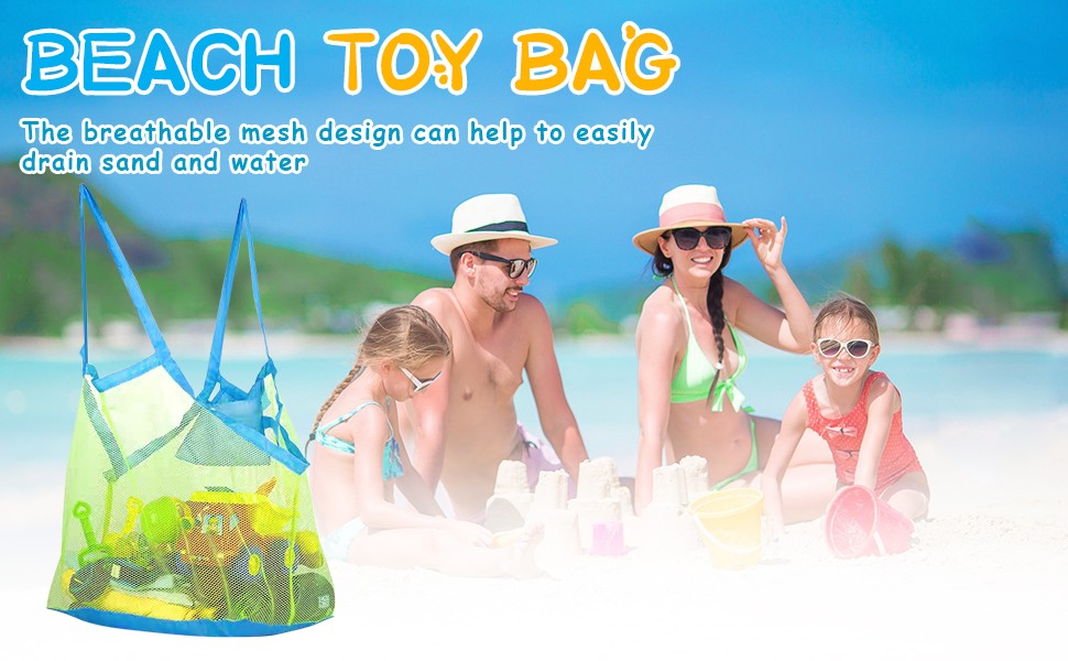 2PCS Beach Toys Mesh Bag Large Mesh Sand-Away Portable Tote With Convenient Hanging Hole Breathable Foldable Storage For Toys