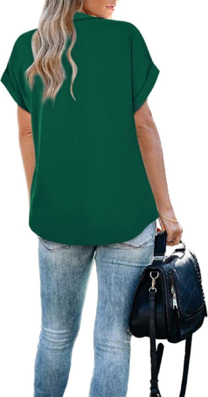 Women Summer Style Blouses Shirts Lady Casual Turn-down Collar Batwing Sleeve Solid Color Loose Blouse Tops DF5017