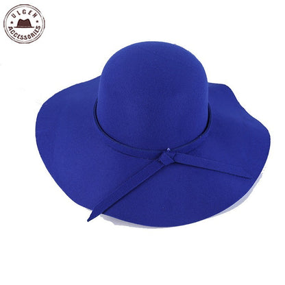 Fashion Winter Fedora Hats for Women Hat Vintage Bowler Jazz Top Cap Felt Wide Brim Floppy Sun Beach Cashmere Church Caps