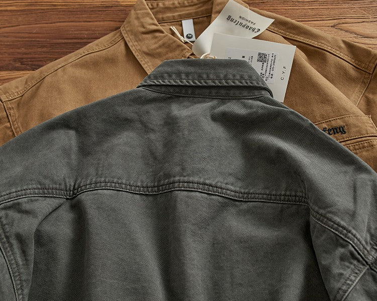 Heavy cargo shirt for men retro shirt for men pure cotton wash to do old loose casual long-sleeved coat for men