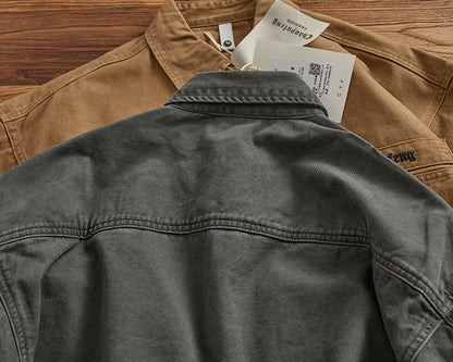 Heavy cargo shirt for men retro shirt for men pure cotton wash to do old loose casual long-sleeved coat for men