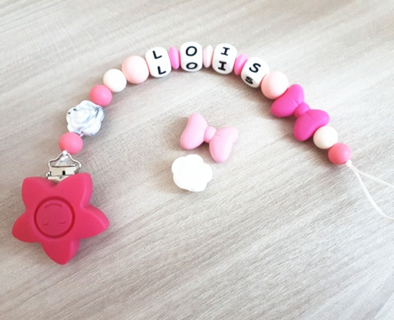 Chenkai 10PCS Round Bear Star Silicone Teether Clip DIY Baby Pacifier Dummy Chain Holder Soother Nursing Jewelry Toy Clips