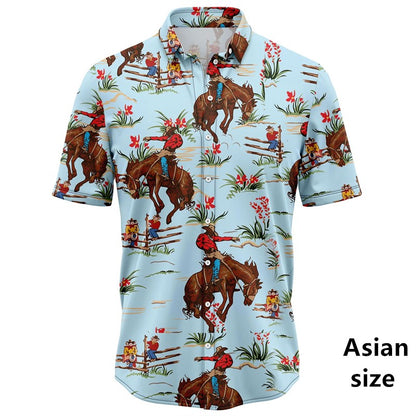 Retro Western Cowboy Pattern Shirt Man 3d Printed Casual Hawaiian Short Sleeve Tops Y2K Funny Graphic Plus Size Button Up Blouse