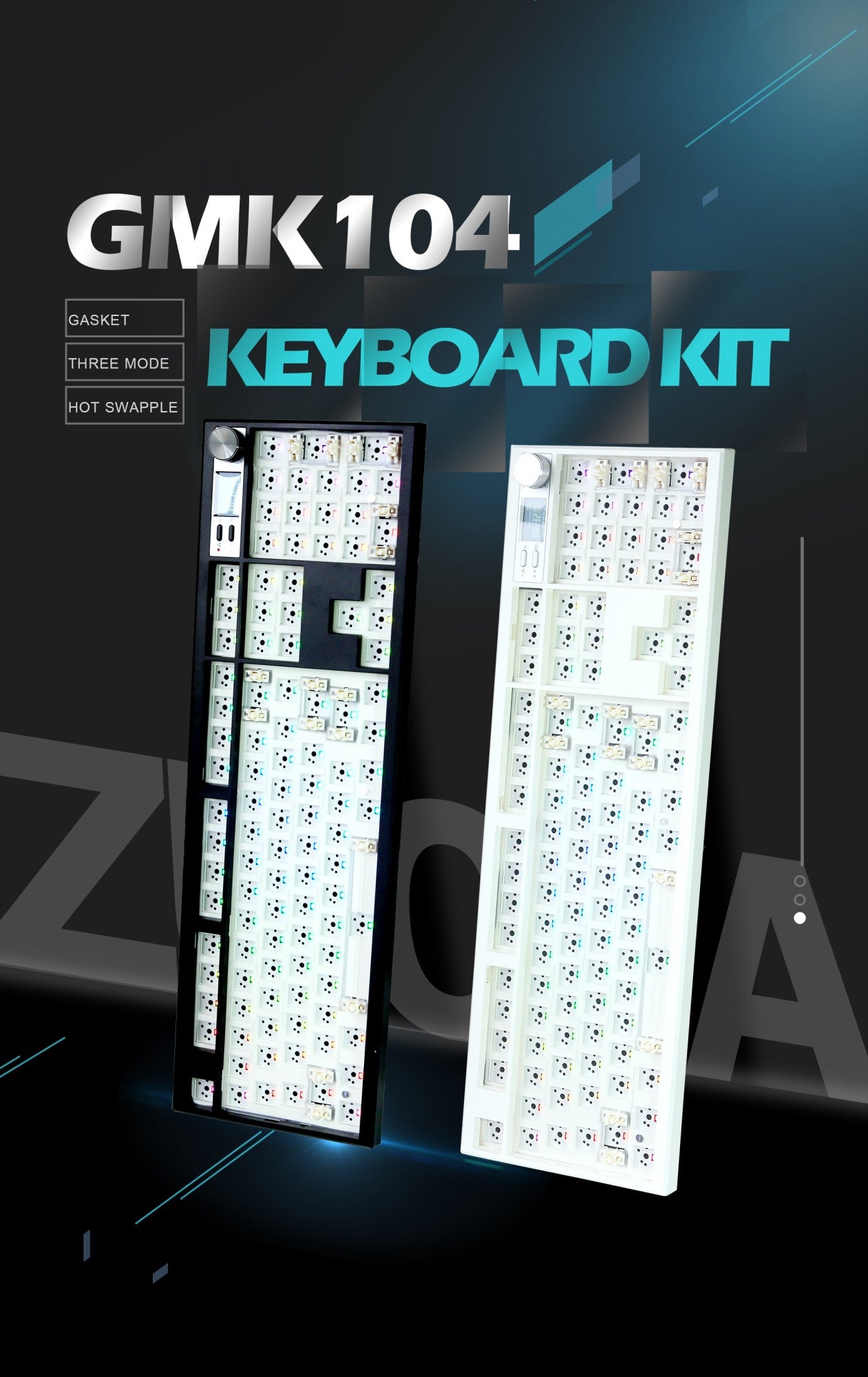Kit de Teclado Mecânico GMK104 Teclado Gamer de Três Modos Hot Swap Retroiluminado Estrutura Gasket Este VIA com tela de exibição
