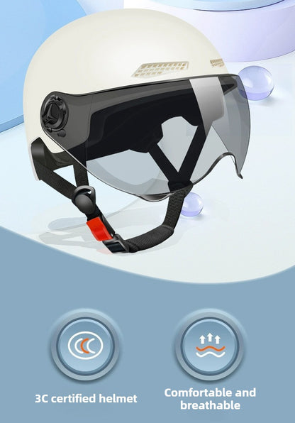 Capacete de Segurança para Bicicleta Certificado 3C Masculino e Feminino Adulto Infantil Desenho Animado Bicicleta Elétrica Moto Meio Capacete com Óculos