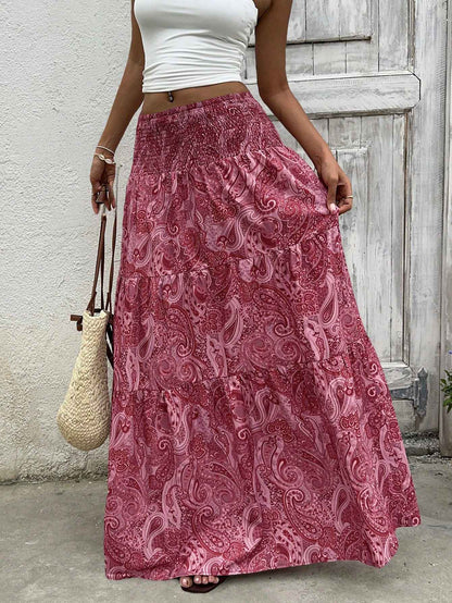Vacation Style Stretchy Waist Long Maxi Skirt - Flowy Beach Skirt with Elastic Waistband