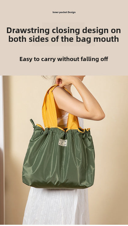 Large-sized drawstring eco-friendly supermarket shopping bag fashionable single-shoulder bag foldableportable handbag,waterproof
